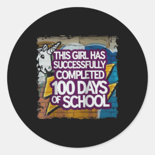 100th Day Funny Outfit Girls &amp; Student 100 Day Classic Round Sticker