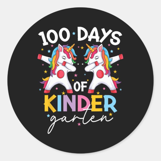 100th Day Girls Kids Unicorn 100 Days Of School Ki Classic Round Sticker (Front)