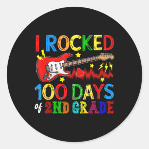 100th Day Of 2nd Grade 100 Days School B Guitar Lo Classic Round Sticker