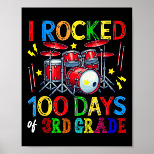 100th Day Of 3rd Grade 100 Days School Drum Lover  Poster