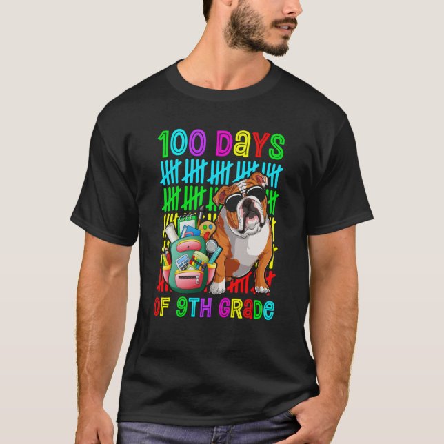 100th Day Of 9th Grade Boys Kids English Bulldog D T-Shirt (Front)