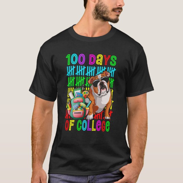 100th Day Of College Boys Kids English Bulldog Dog T-Shirt (Front)