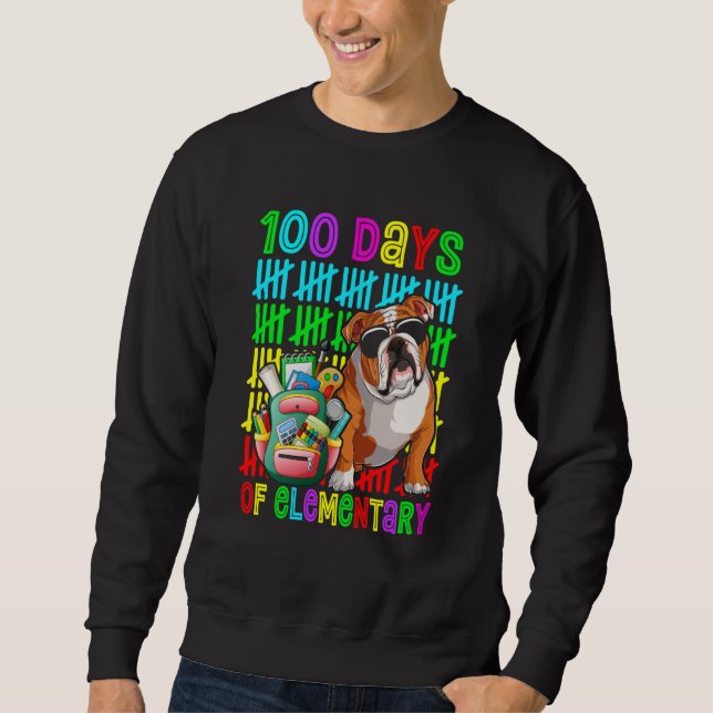 100th Day Of Elementary Boys Kids English Bulldog  Sweatshirt (Front)