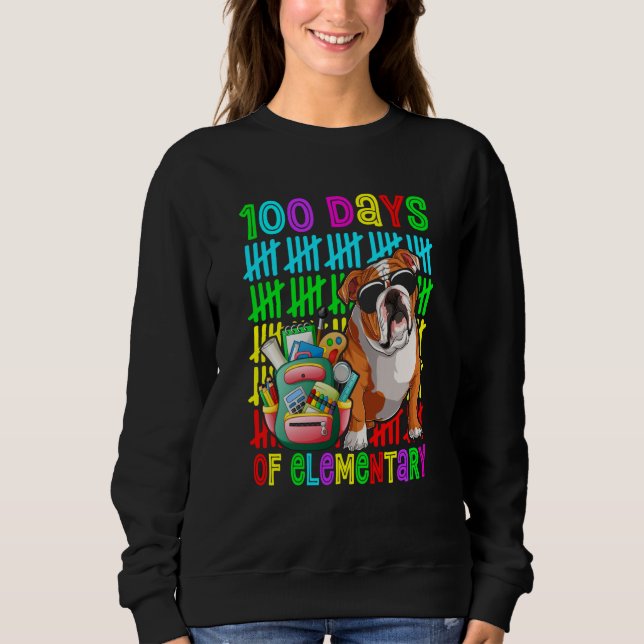 100th Day Of Elementary Boys Kids English Bulldog  Sweatshirt (Front)