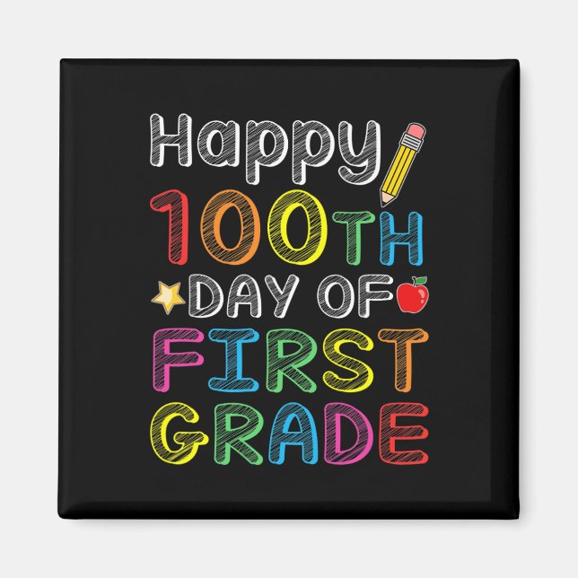 100th Day Of First Grade - Colourful 100 Days Gift Magnet (Front)