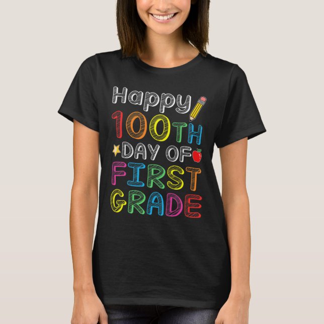 100th Day Of First Grade - Colourful 100 Days Gift T-Shirt (Front)