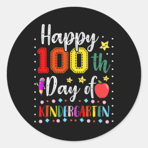 100th Day Of Kindergarten Colourful Teacher And St Classic Round Sticker