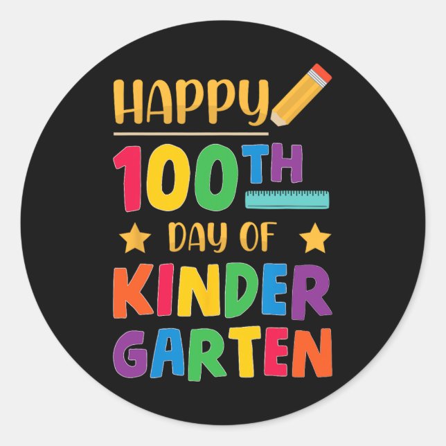 100th Day Of Kindergarten Cute School Student  Classic Round Sticker (Front)