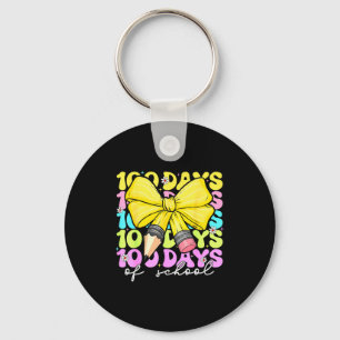 100th Day Of School 100 Days Pencil Coquette Bow W Key Ring