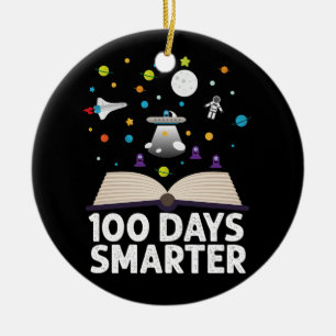 100th Day Of School 100 Days Smarter Books Space Ceramic Ornament
