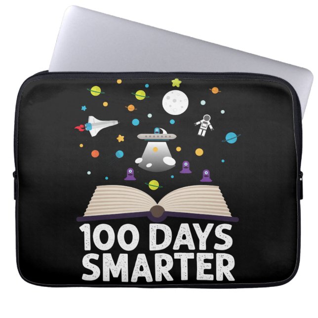 100th Day Of School 100 Days Smarter Books Space  Laptop Sleeve (Front)
