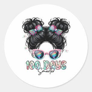100th Day Of School 100 Days Smarter Girls Messy B Classic Round Sticker