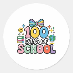 100th Day Of School 100 Days Teacher Coquette Bow Classic Round Sticker