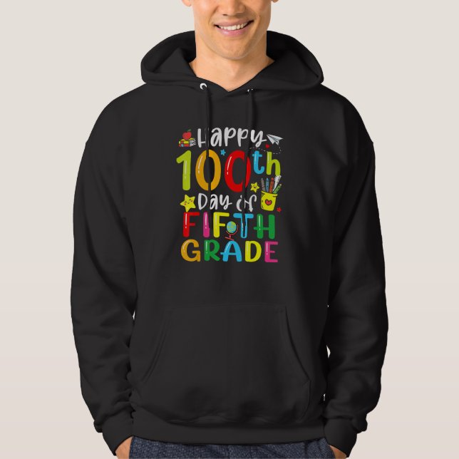 100th Day Of School 5th Fifth Grade Teacher Studen Hoodie (Front)