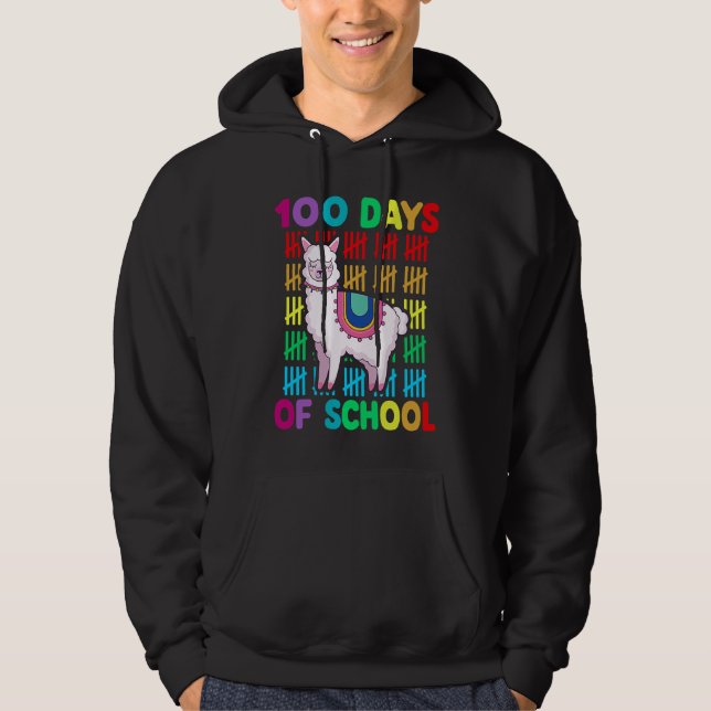 100th Day Of School Animal llama Lover Happy 100th Hoodie (Front)