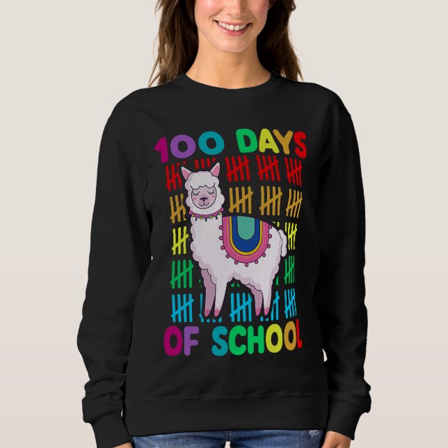 100th Day Of School Animal llama Lover Happy 100th Sweatshirt (Front)