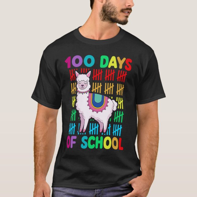 100th Day Of School Animal llama Lover Happy 100th T-Shirt (Front)