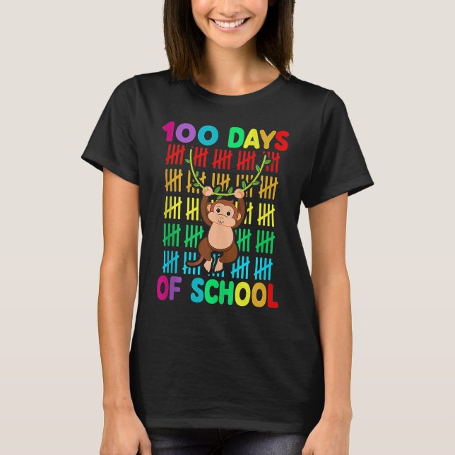 100th Day Of School Animal Monkey  Happy 100th Day T-Shirt (Front)