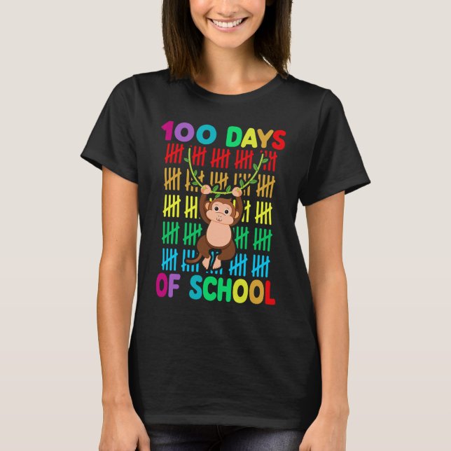 100th Day Of School Animal Monkey  Happy 100th Day T-Shirt (Front)
