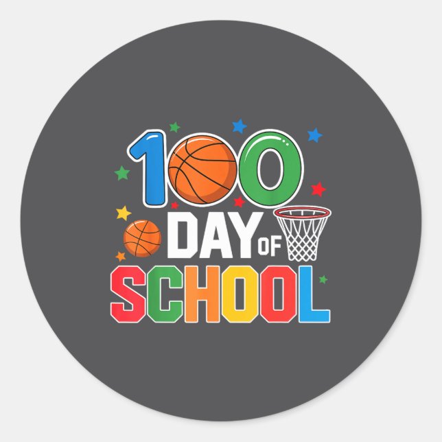 100th Day Of School Basketball - Kids 100 Days Of  Classic Round Sticker (Front)