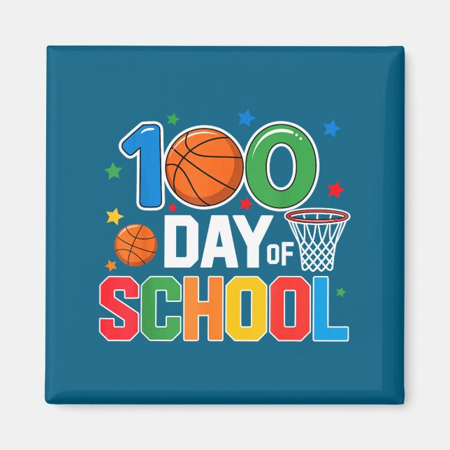 100th Day Of School Basketball - Kids 100 Days Of  Magnet (Front)