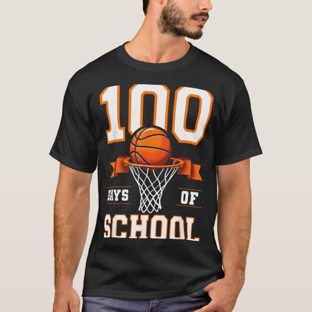 100th Day Of School Basketball Kids 100 Days Of Sc T-Shirt (Front)