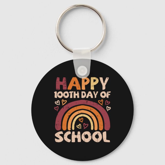 100th Day Of School Black Rainbow 100 Days Teacher Key Ring (Front)