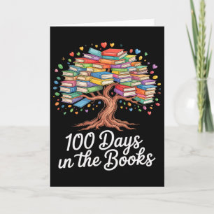 100th Day Of School Books Tree Reading Design Card