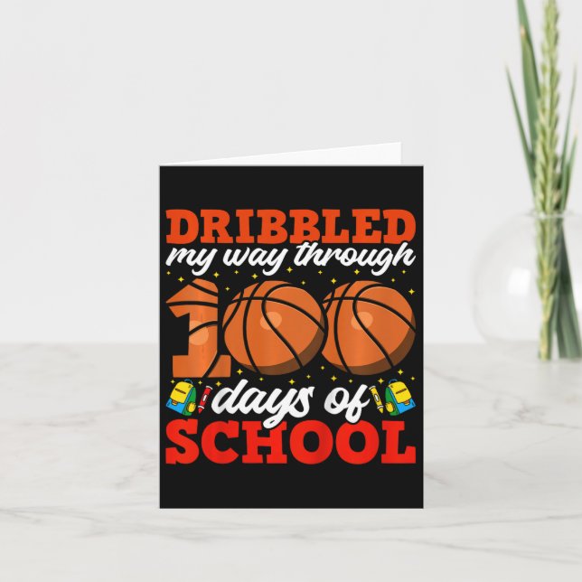 100th Day Of School Boys Basketball 100 Days Of Sc Card (Front)