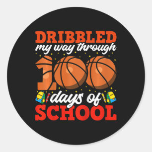 100th Day Of School Boys Basketball 100 Days Of Sc Classic Round Sticker