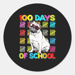 100th Day Of School Boys Kids 100 Days School Pug Classic Round Sticker