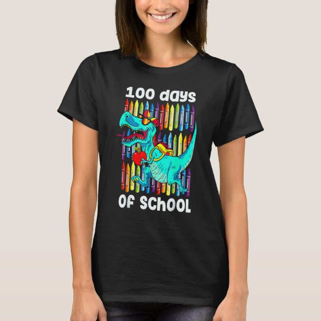 100th Day Of School Boys Kids Dino 100 Days Dinosa T-Shirt (Front)