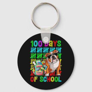 100th Day Of School Boys Kids English Bulldog Dog Key Ring