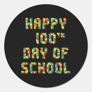 100th Day Of School Build Blocks Teachers Kids Classic Round Sticker
