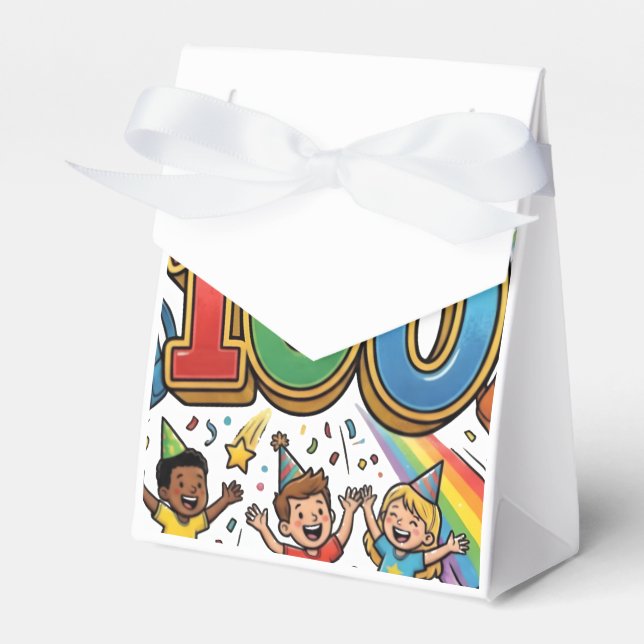 100th Day of School Colorful Celebration Design –  Favour Box (Front Side)