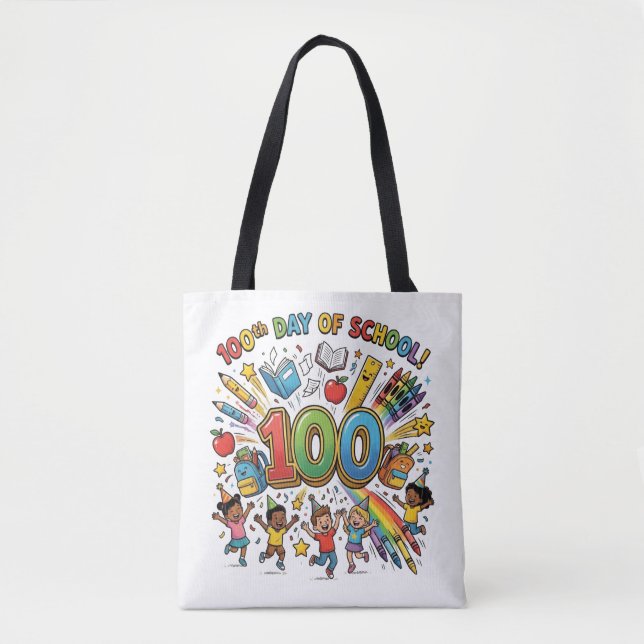 100th Day of School Colorful Celebration Design –  Tote Bag (Front)