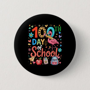 100th Day Of School Colorful Cute Flamingo Teacher 6 Cm Round Badge