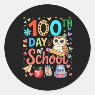 100th Day Of School Colorful Cute Owl Teacher Stud Classic Round Sticker