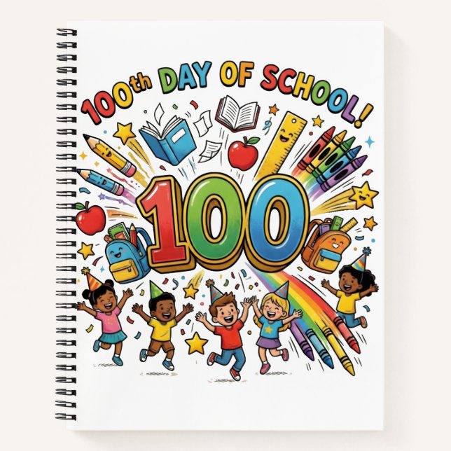 100th Day of School Colourful Celebration Design – Notebook (Front)