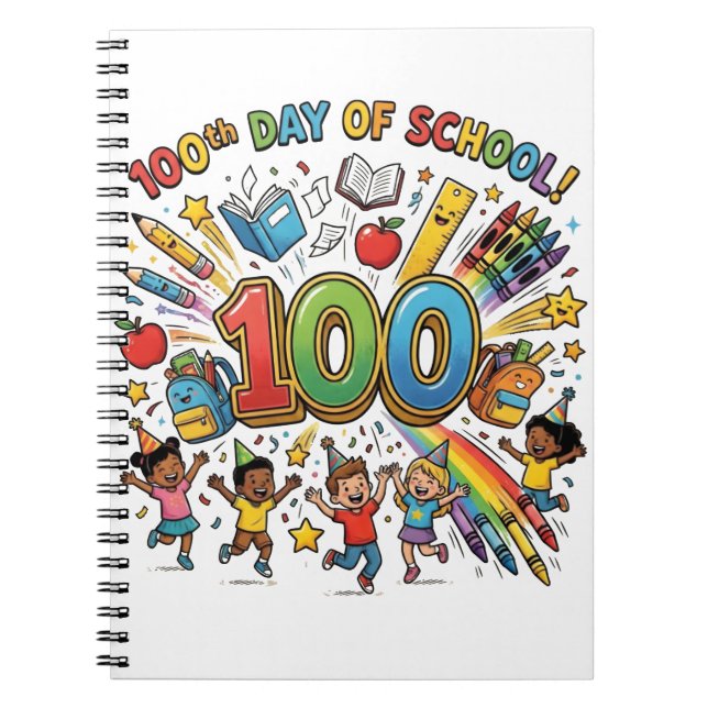 100th Day of School Colourful Celebration Design – Notebook (Front)