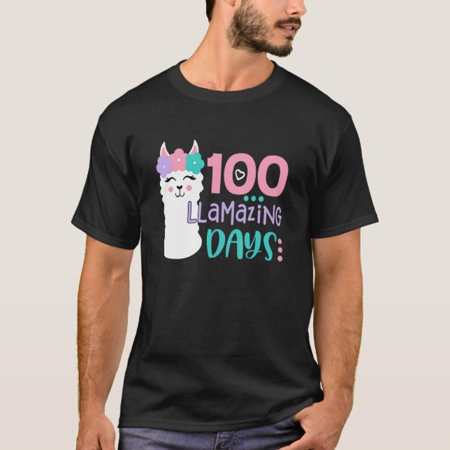 100th Day Of School Colourful Llama Happy 100 Llam T-Shirt (Front)