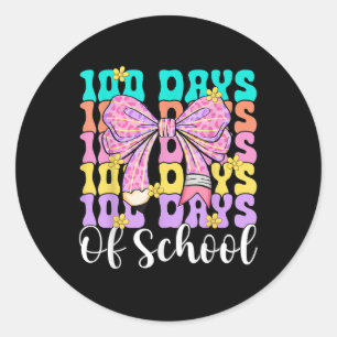 100th Day Of School Cute Pencil Coquette Bow Teach Classic Round Sticker