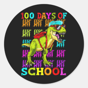 100th Day Of School Dino Kids Happy 100 Days Dinos Classic Round Sticker