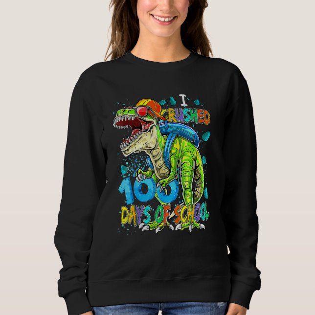 100th Day Of School Dino Kids Happy 100 Days Dinos Sweatshirt (Front)