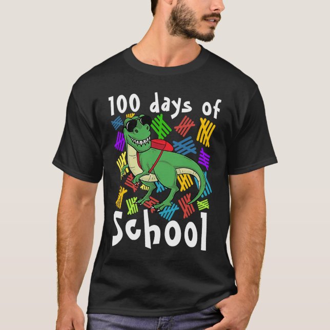 100th Day of School Dino Kids Happy 100 Days Dinos T-Shirt (Front)