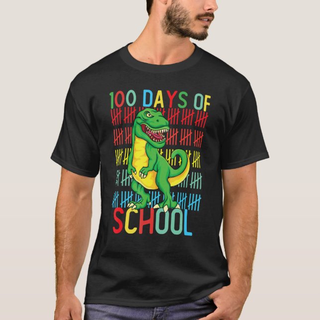 100th Day of School Dino Kids Happy 100 Days Dinos T-Shirt (Front)