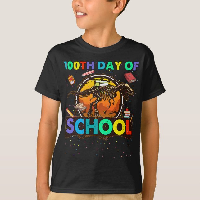 100th day of School Dinosaur Kids boys T-Shirt (Front)