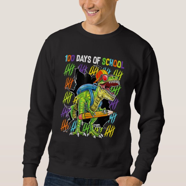 100th Day Of School Dinosaur Rex Dino   Boys Kids Sweatshirt (Front)
