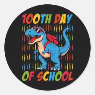 100th Day Of School Dinosaur Trex For Kids Boys 10 Classic Round Sticker