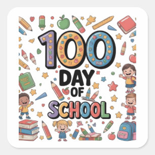 100th Day of School Fun T-Shirt Colorful Kids & Square Sticker